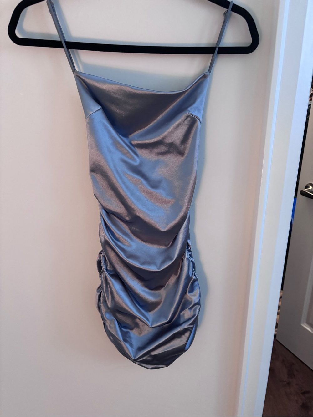 Satin Slip Mini Dress in Silver